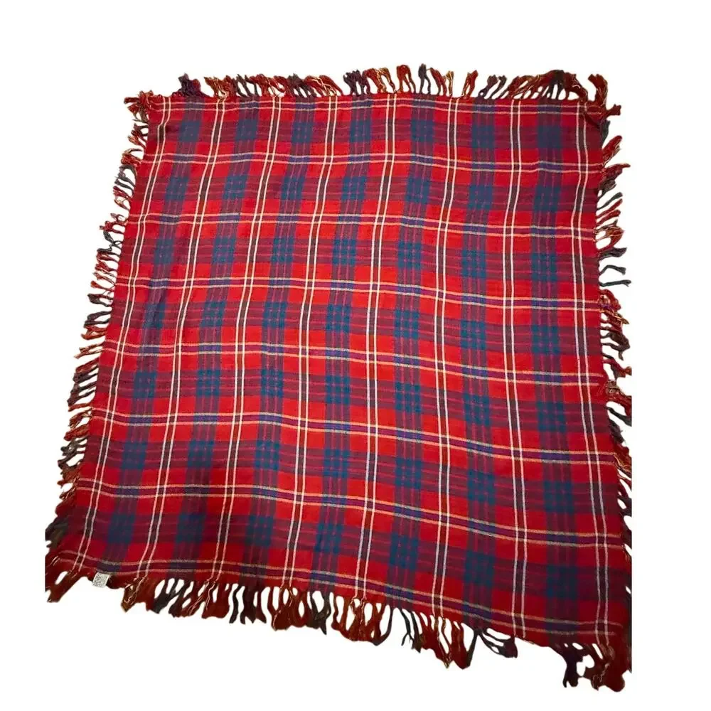 Accessory Institute ™ Red Plaid Scarf Rayon India 30 x 31 fringed Vintage